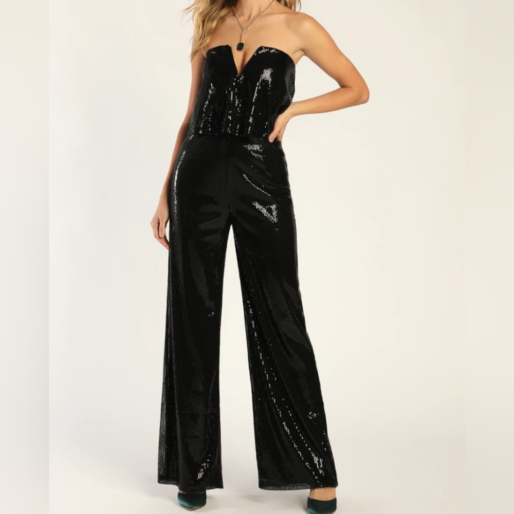 Strapless Black Sequin Jumpsuit